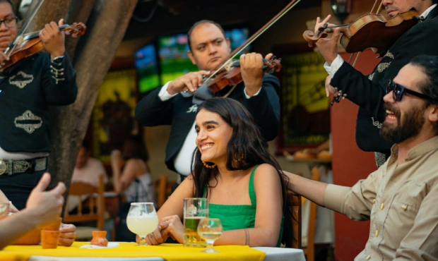 A group of people dining in Mexico