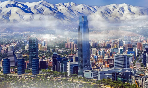 An aerial city view of Santiago