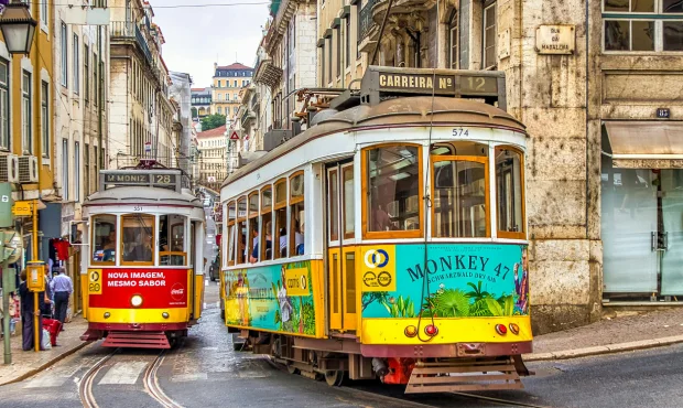 A couple of trams in Lisbon